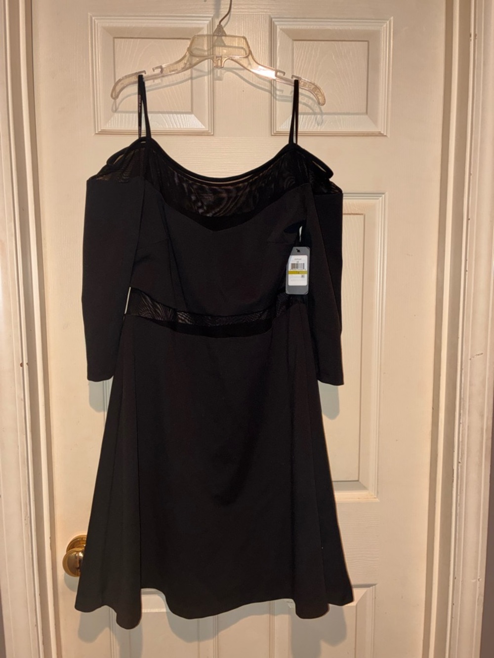 Guess Black Off-Shoulder Midi Dress with Sheer Trim